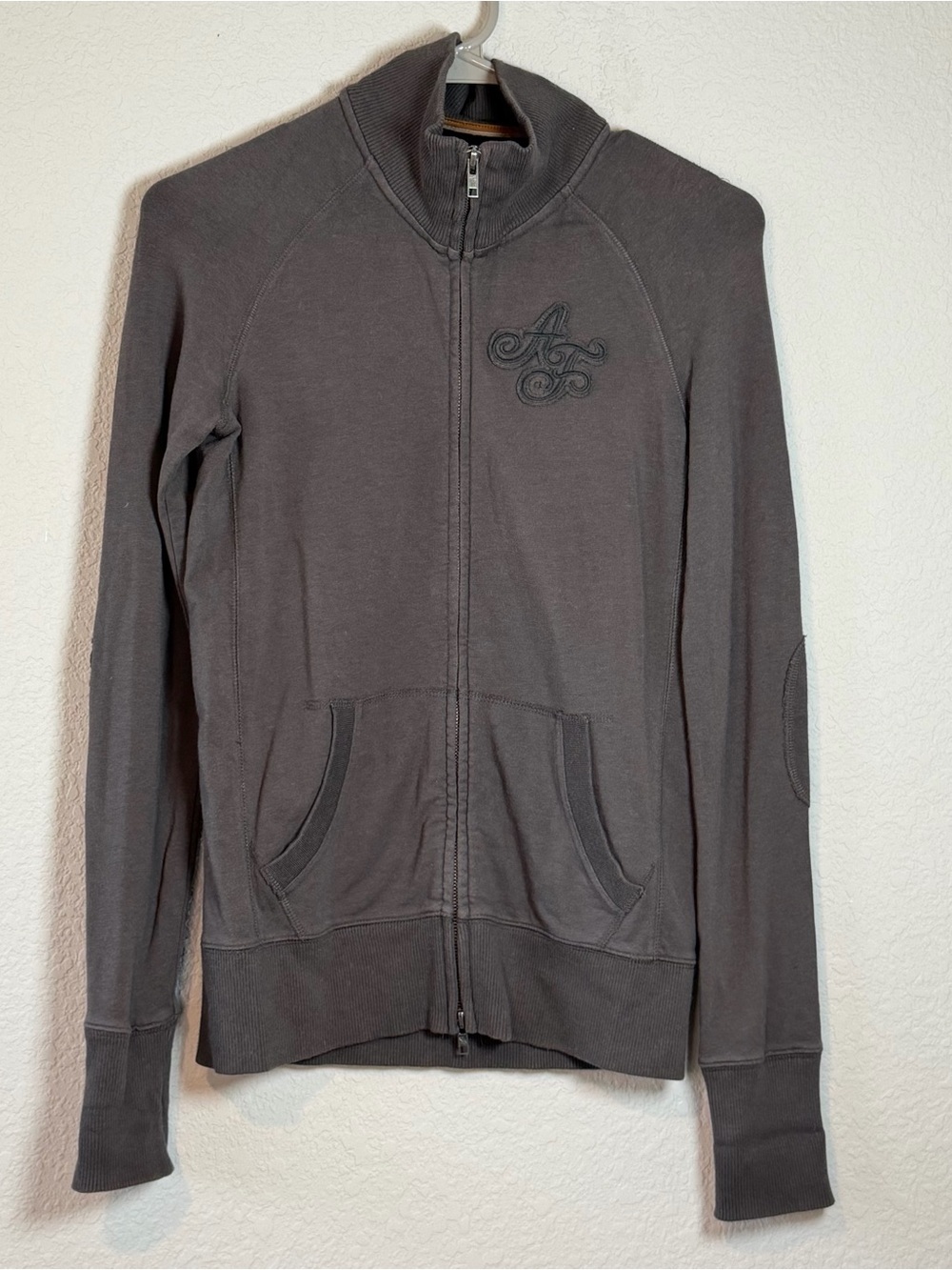 Y2K Abercrombie & Fitch Gray Full-Zip Hoodie Patchwork Embroidered